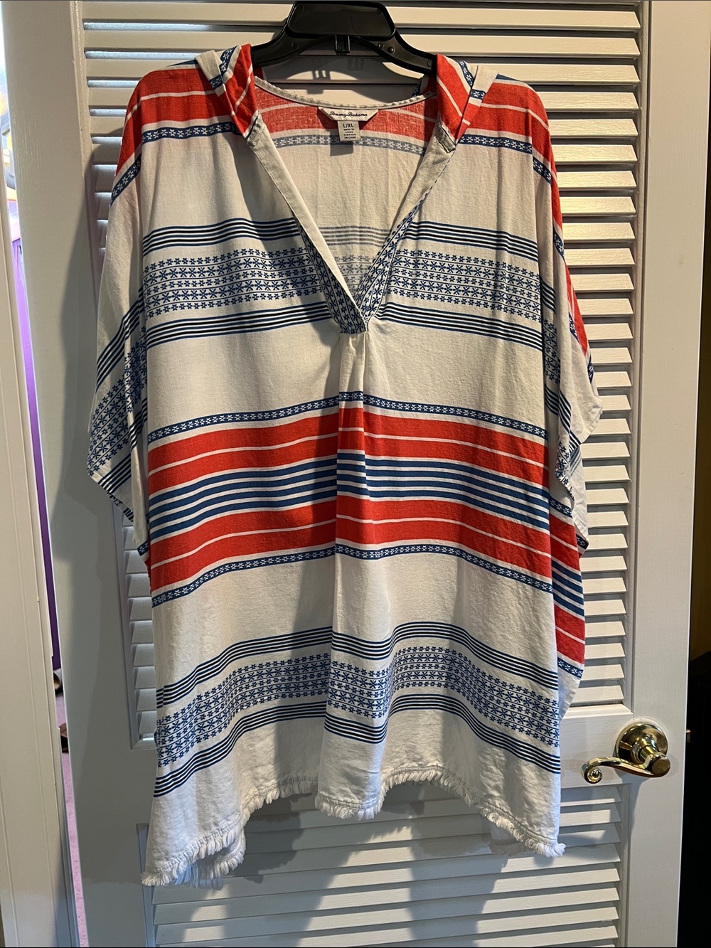 Tommy Bahama Red, Blue & White Striped Hooded Tunic